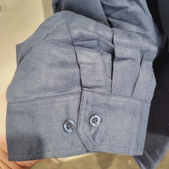Woman within size 5x blue faux suede feel button shacket - Picture 2 of 6